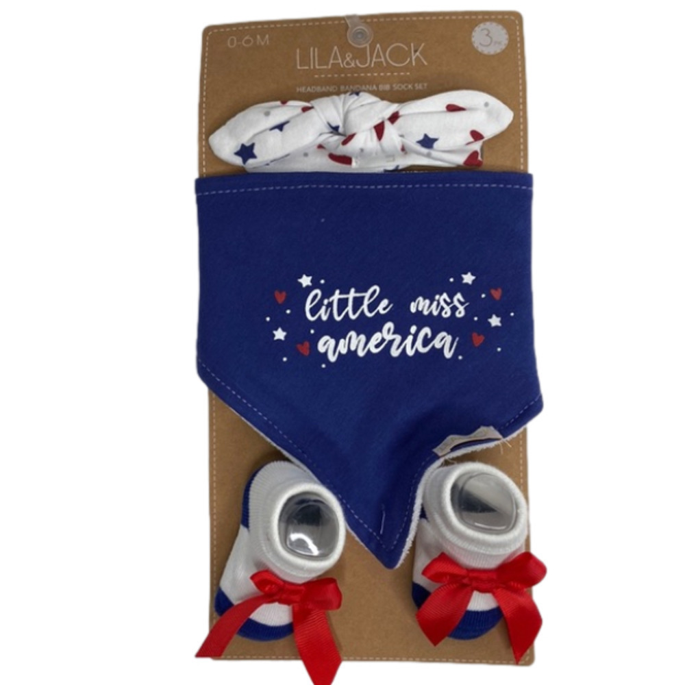 Fourth of July Lila & Jack All American Headband Bandana Sock Set 3 PK NWT